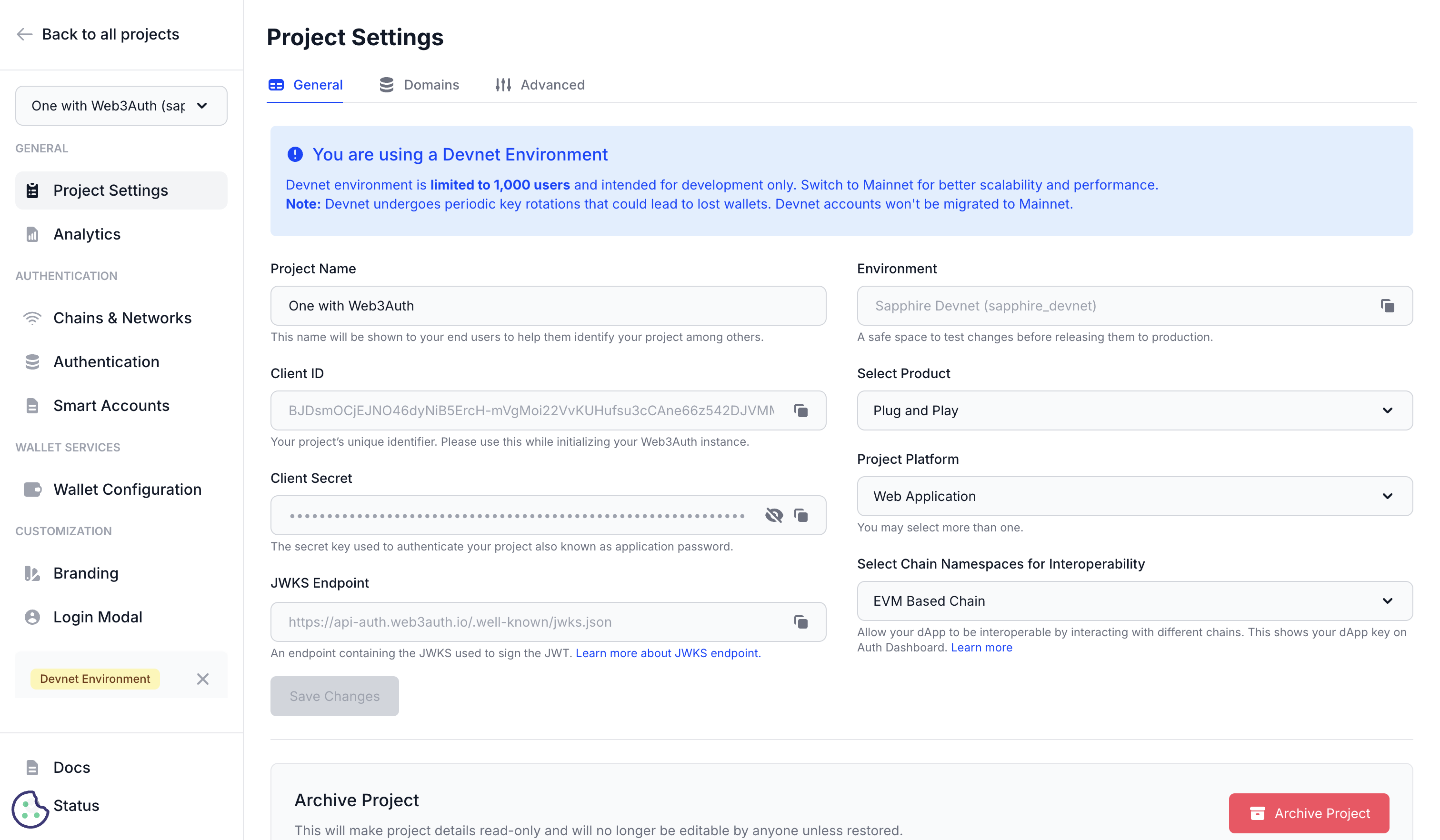 Project Settings General